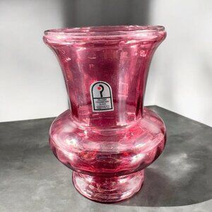 Vintage Pilgrim Cranberry Glass Vase‎ Footed Hurricane Vase Made With Gold USA